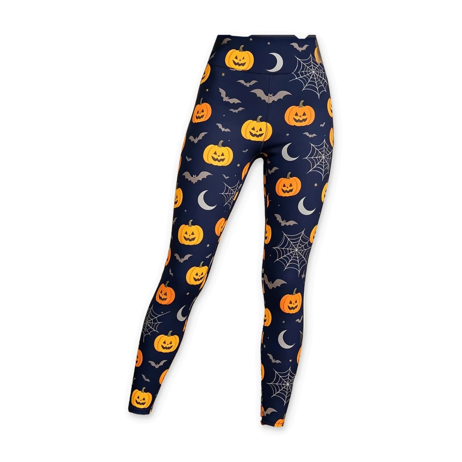 Halloween Pumpkin Bat Print Leggings, Mid Rise Full Length, view 2 of 5