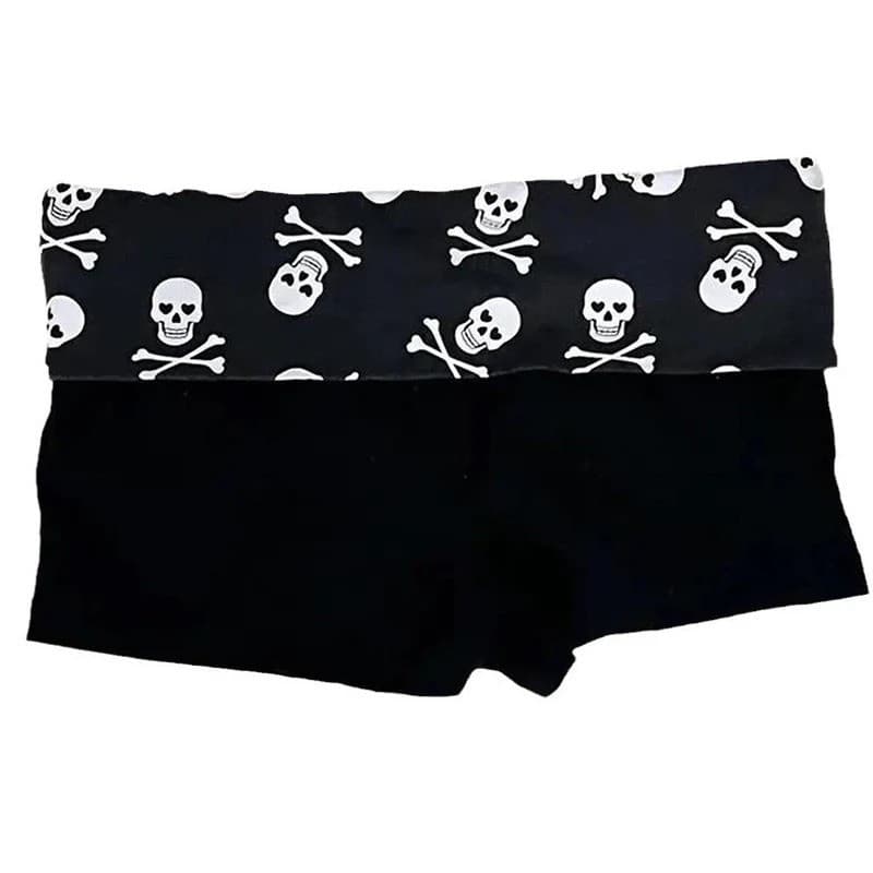 Skull Print Biker Shorts, Stretch Fit Low Rise, view 1 of 4