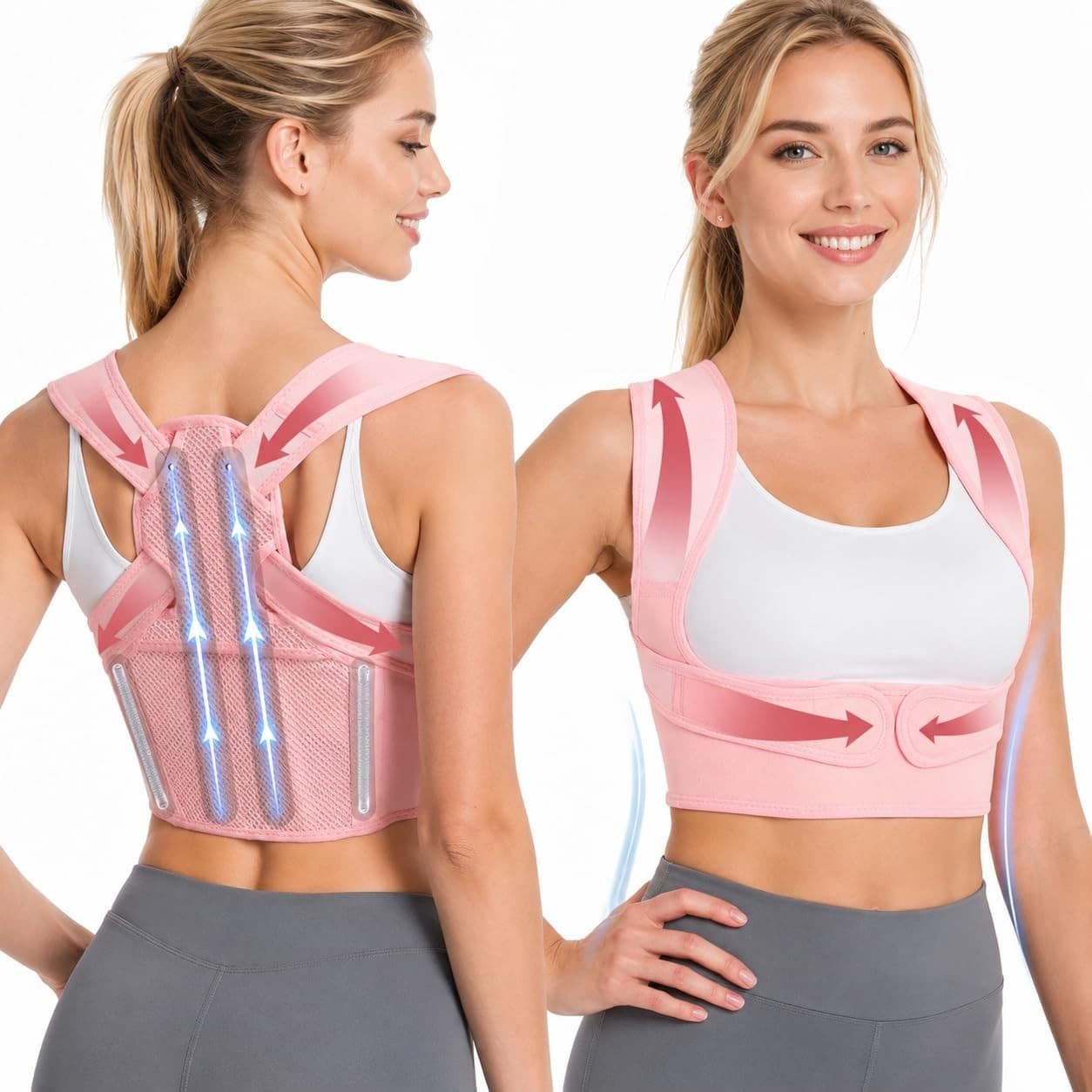 Upper Back Brace for Women, Pink Adjustable Shoulder Support, view 2 of 3