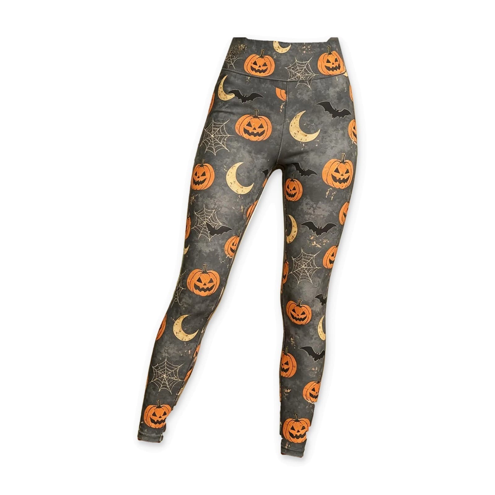 Halloween Pumpkin Bat Print Leggings, Mid Rise Full Length, view 3 of 5