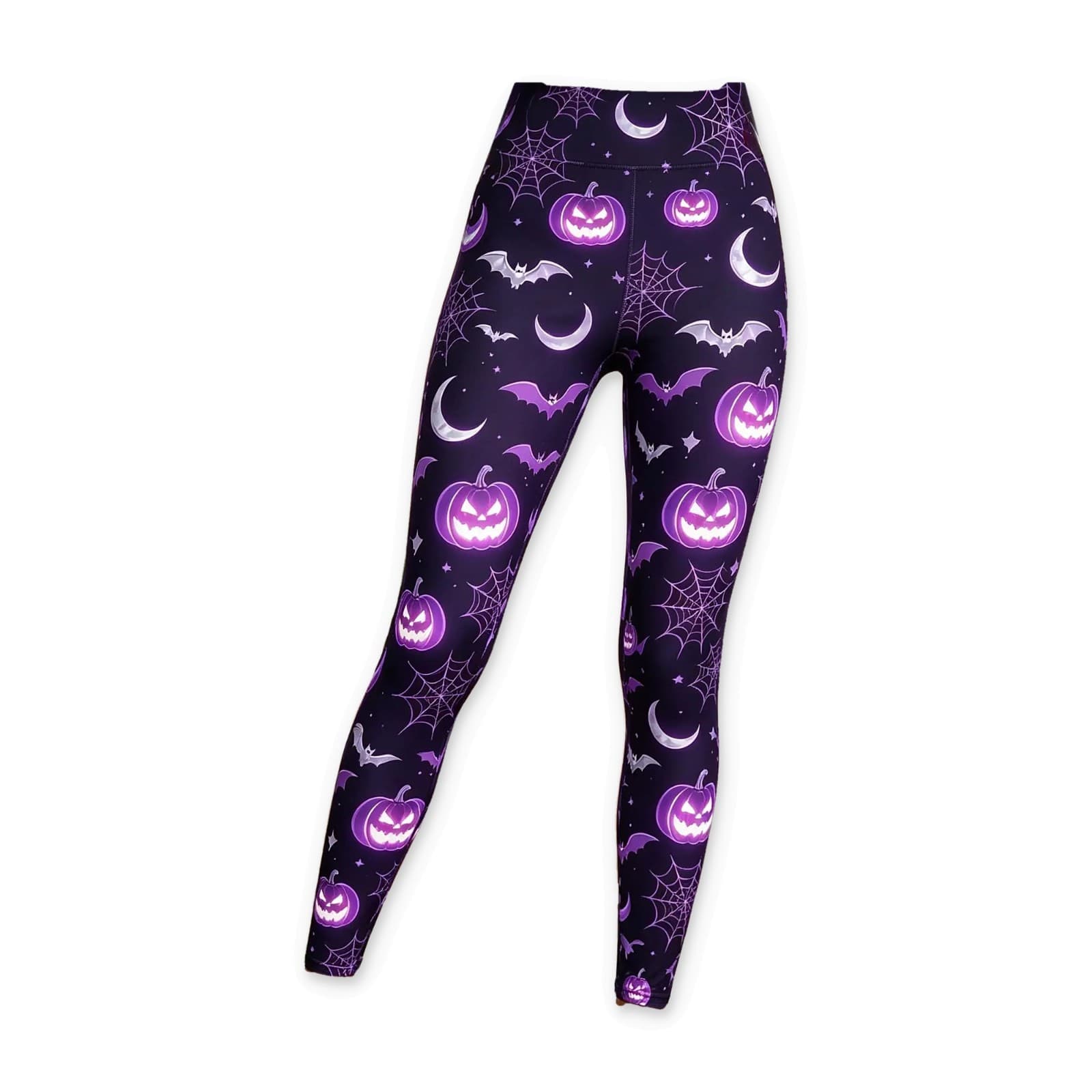 Halloween Pumpkin Bat Print Leggings, Mid Rise Full Length, view 4 of 5