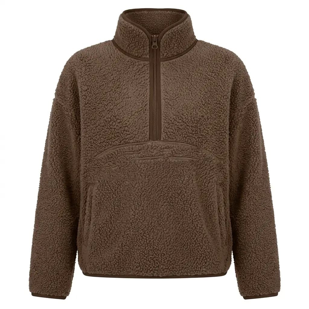 Oversized Sherpa Half-Zip Pullover - Pumpkin Spice Cozy Fit