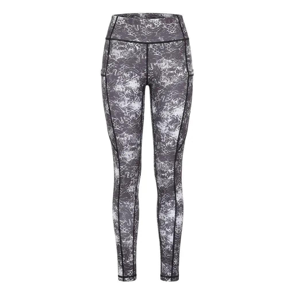 Dark Lace Print Halloween Leggings with Pockets - Moisture-Wicking Fit