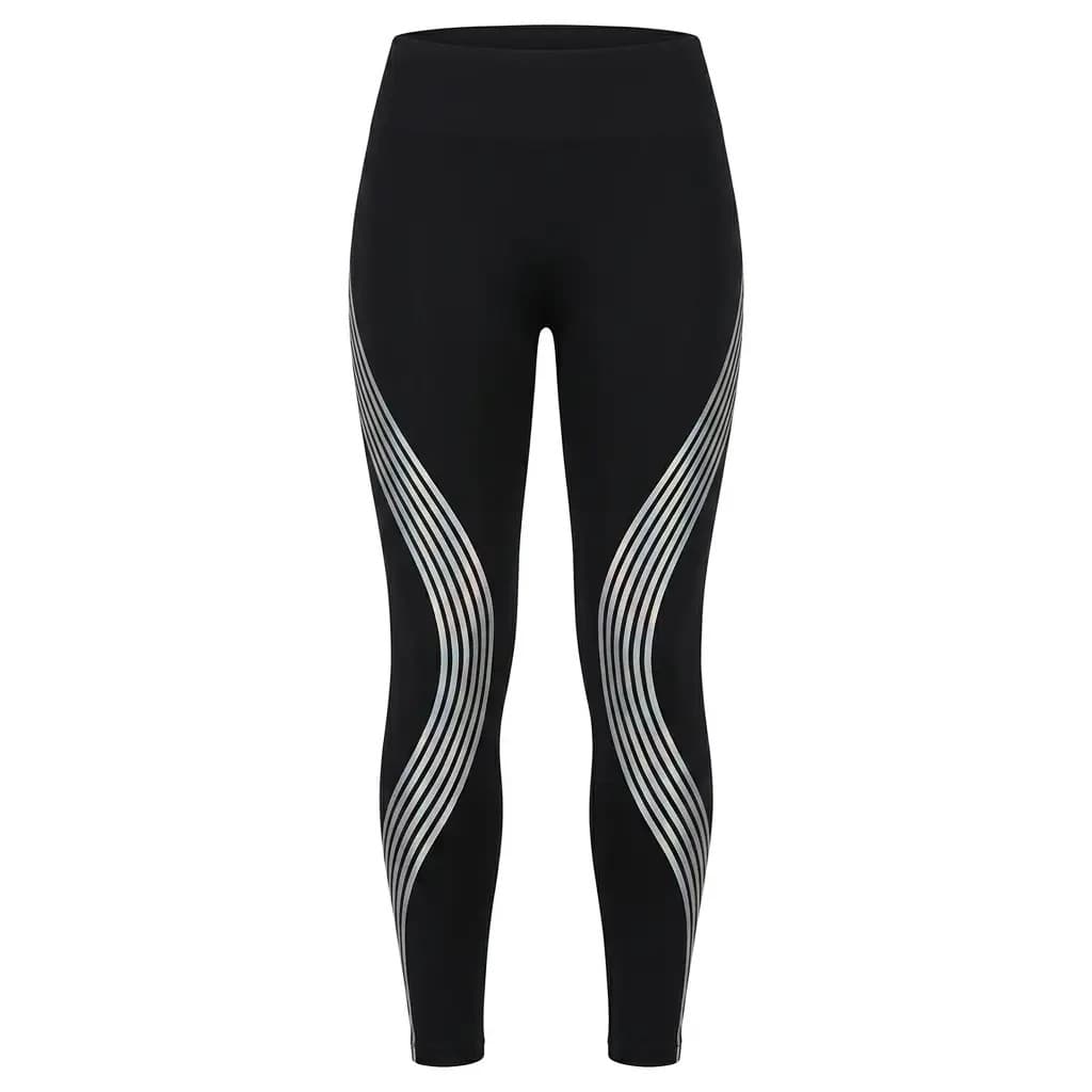 Reflective Wave-Stripe Leggings - High-Waist Night Training Tights