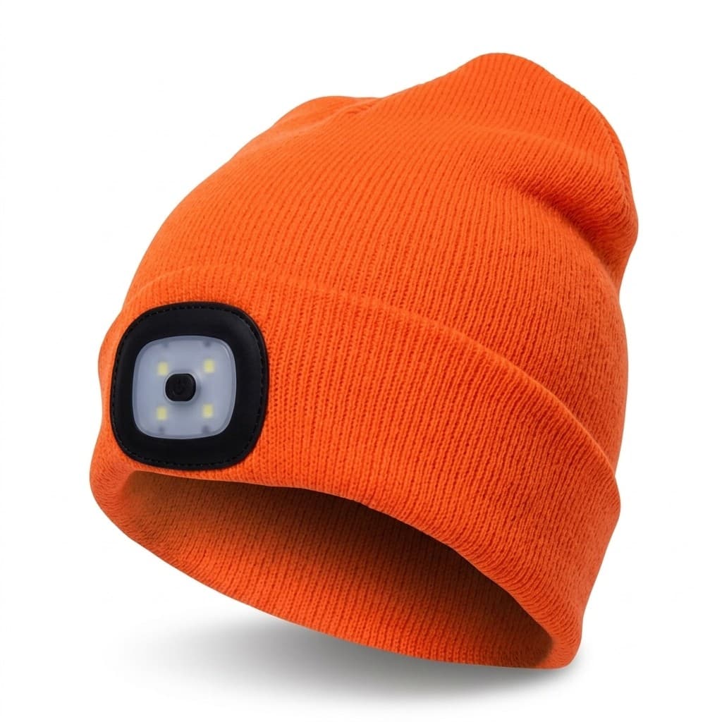 LED Headlight Running Beanie - Cuffed Knit Hat for Night Training