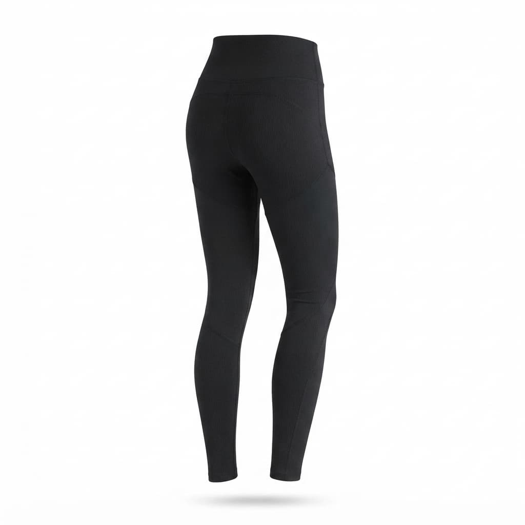 Matte Black Crossover Waist Leggings - Ribbed Contour-Seam Butt-Lift Tights