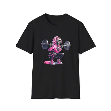 Weightlifting Skeleton T-Shirt — Pink Gym Skull Squat Design