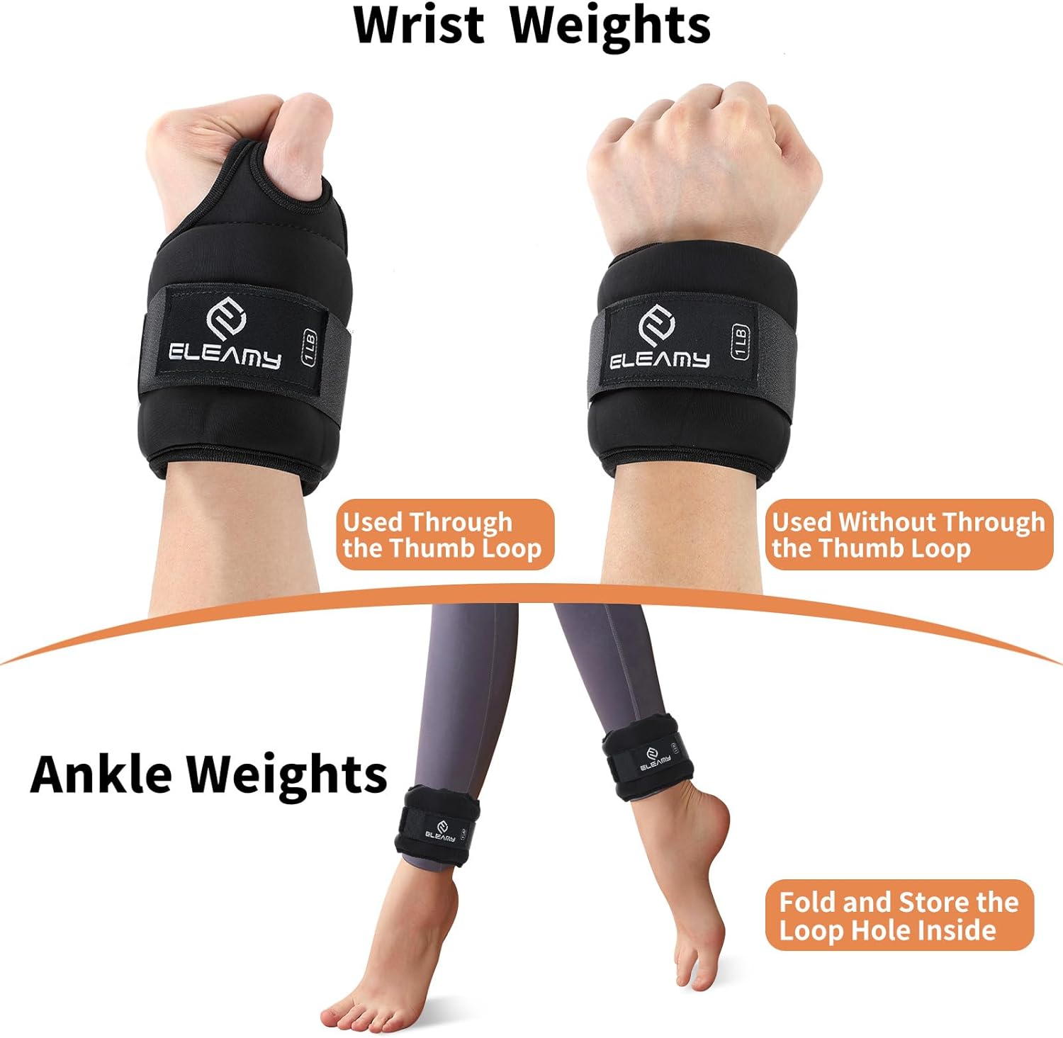 Wrist Weights with Thumb Loops Lock for Women & Men 1Lb*2/2Lbs*2/3Lbs*2
