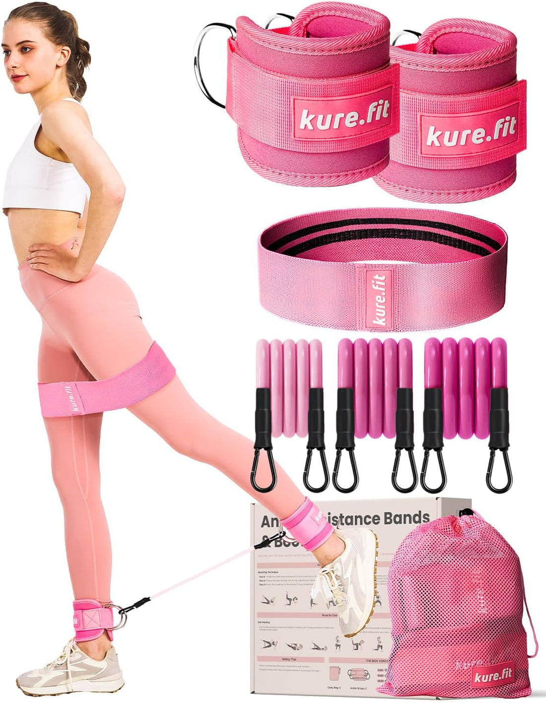Ankle Resistance Bands with Cuffs | Pink Booty Band