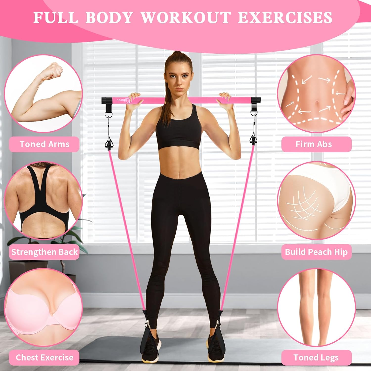 Pilates Bar Kit with Resistance Bands(4 X Resistance Bands)