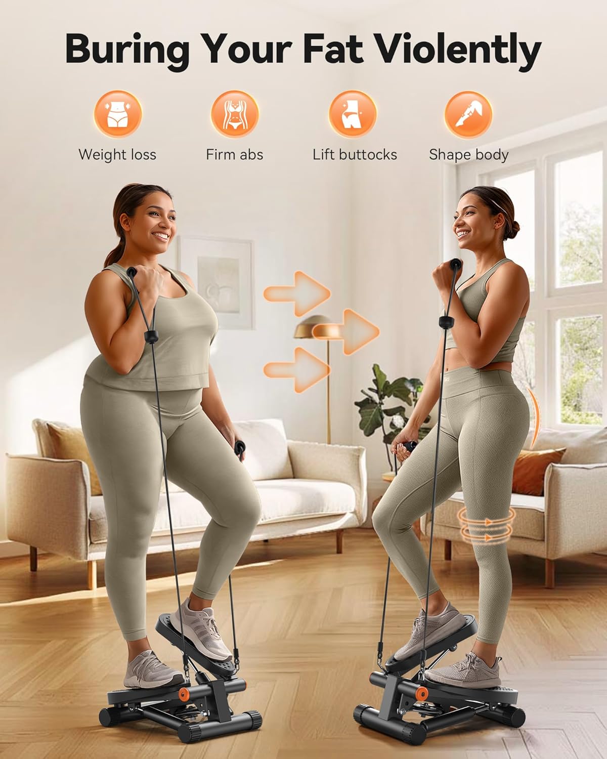 Steppers for Exercise, Stair Stepper with Resistance Bands, Mini Stepper