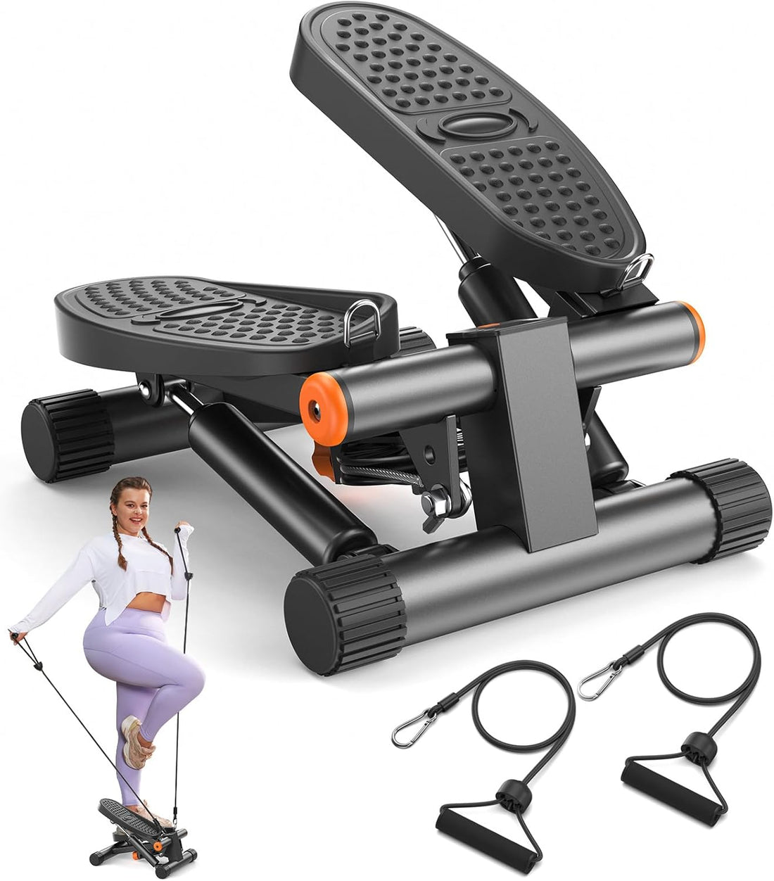 Steppers for Exercise, Stair Stepper with Resistance Bands, Mini Stepper