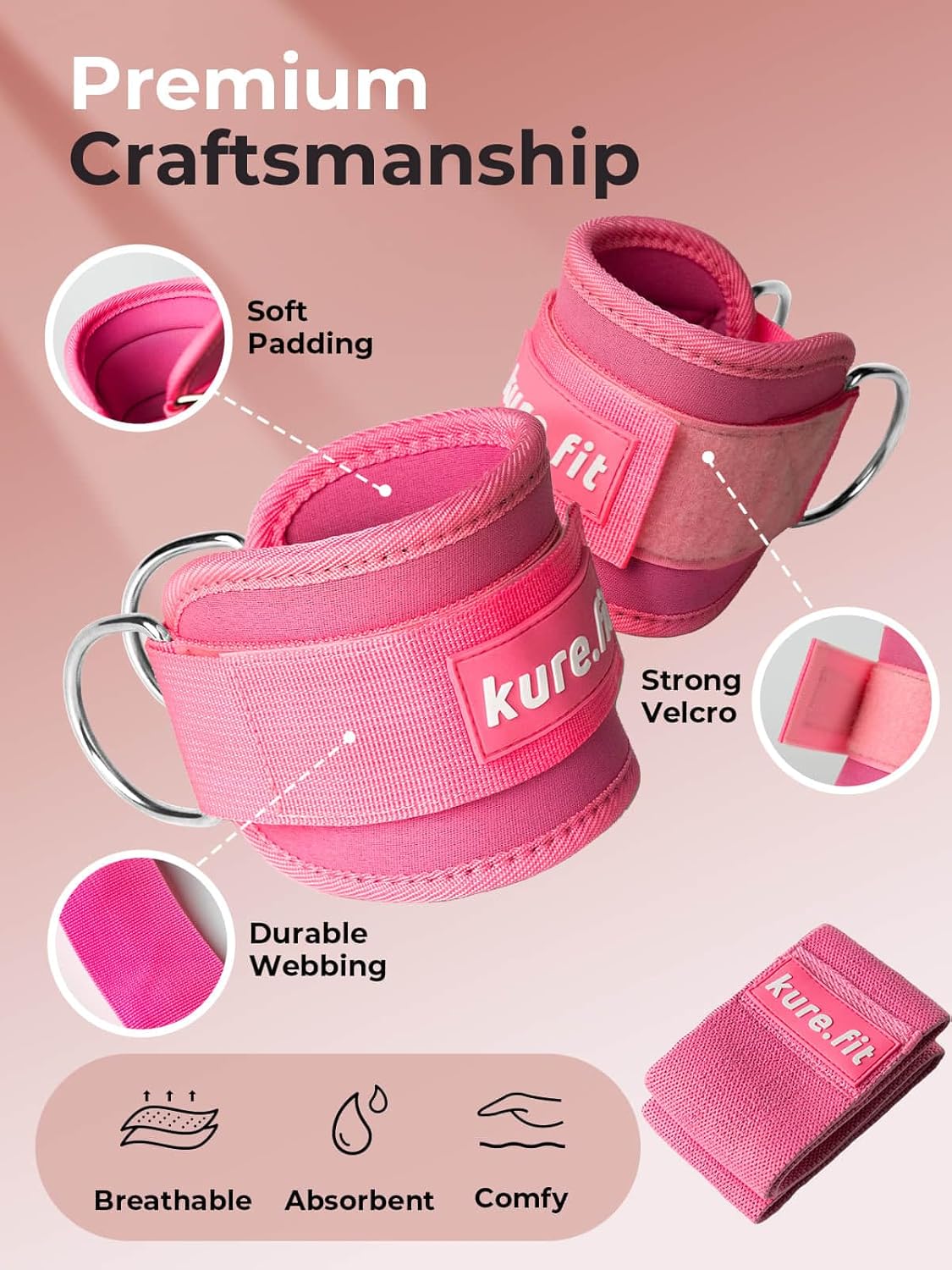 Ankle Resistance Bands with Cuffs | Pink Booty Band