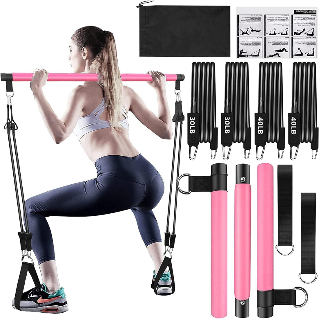 Pilates Bar Kit with Resistance Bands(4 X Resistance Bands)