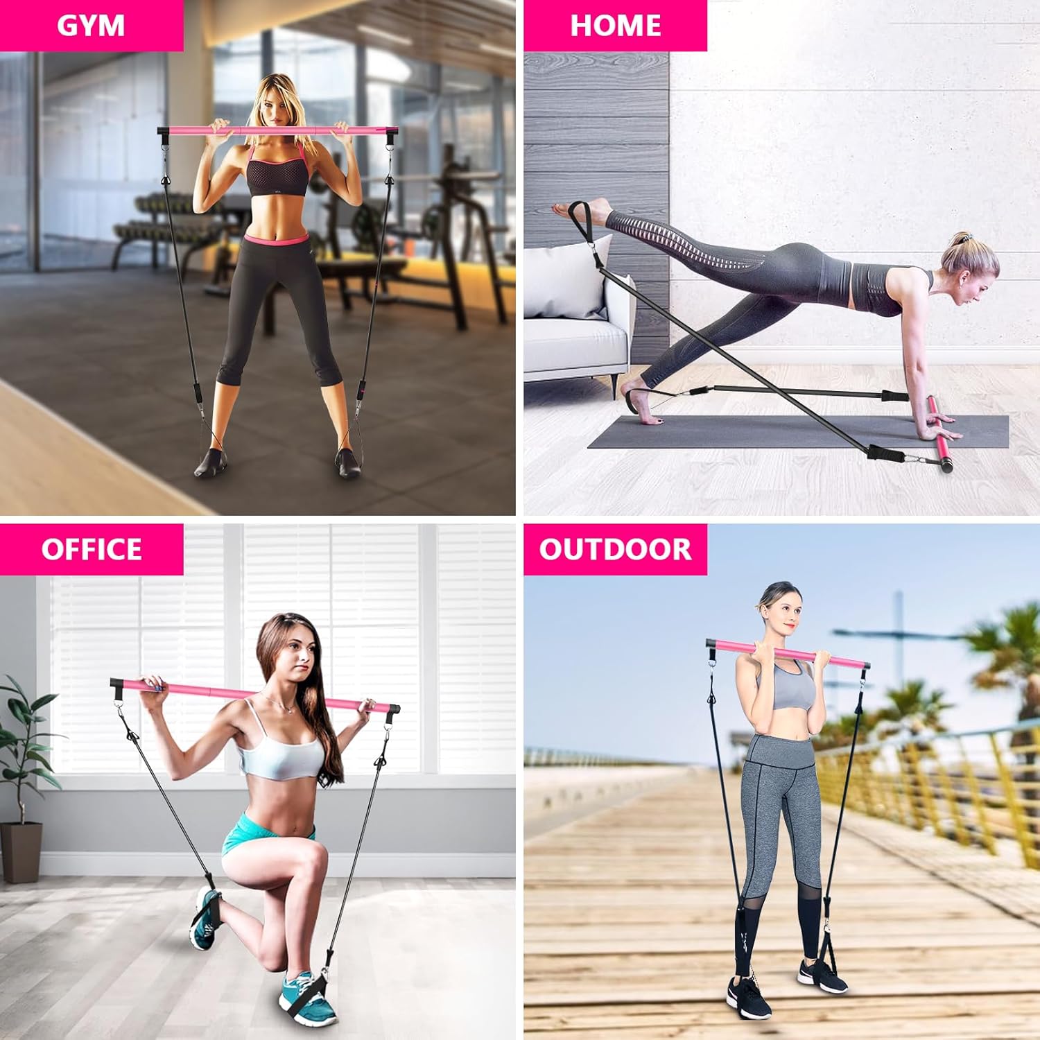 Pilates Bar Kit with Resistance Bands(4 X Resistance Bands)
