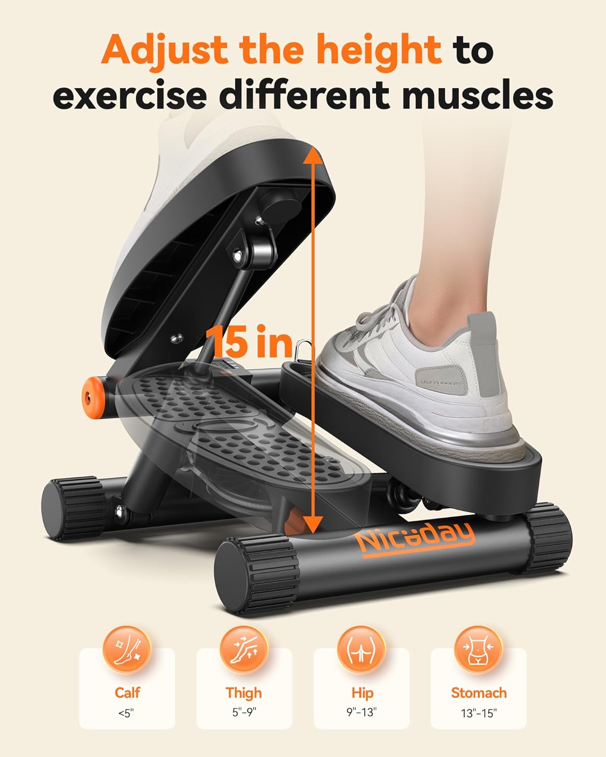 Steppers for Exercise, Stair Stepper with Resistance Bands, Mini Stepper