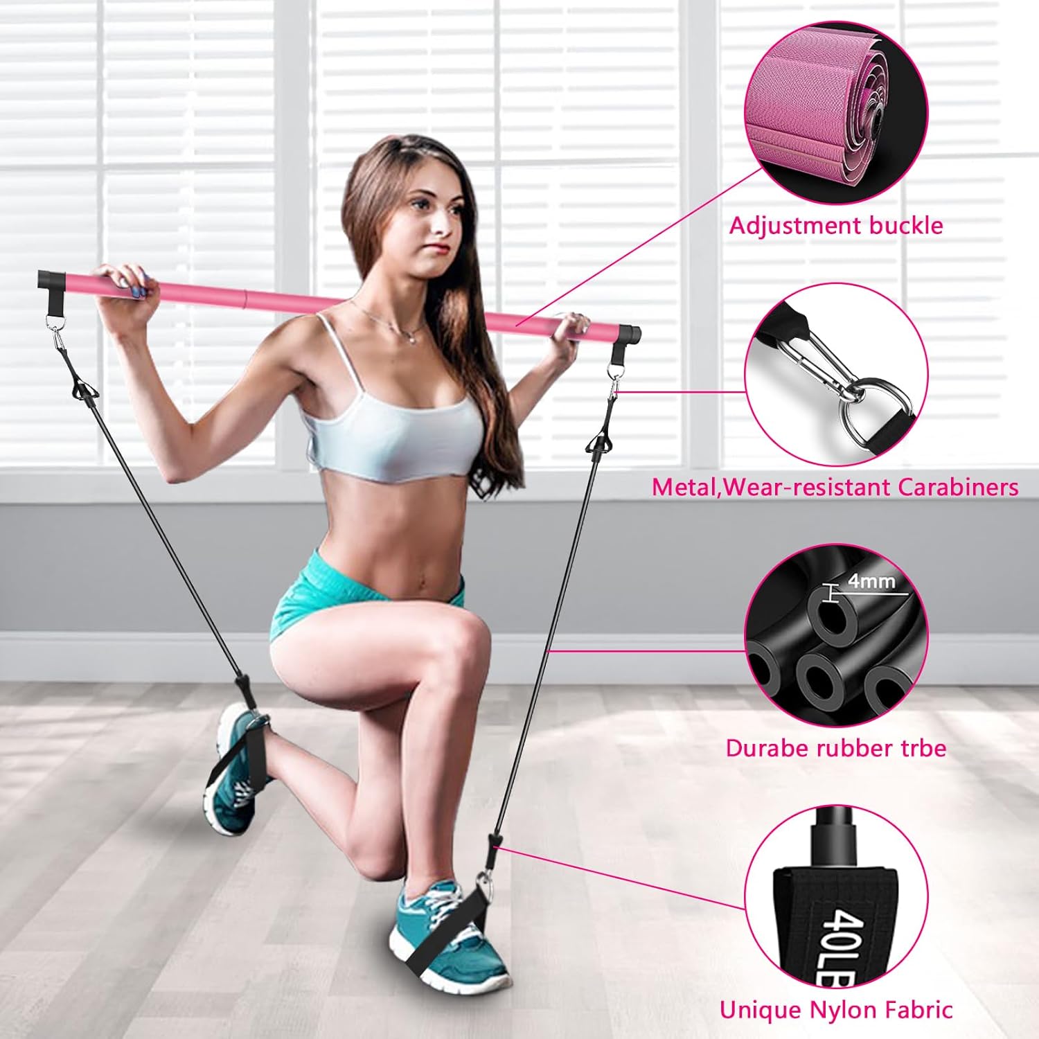 Pilates Bar Kit with Resistance Bands(4 X Resistance Bands)