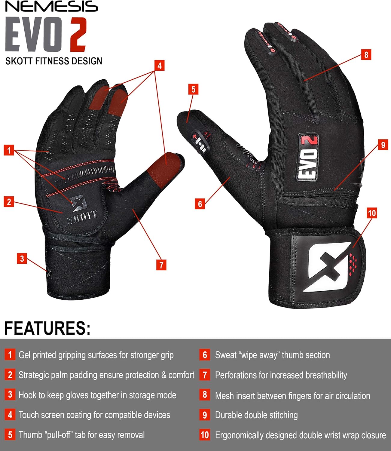 Weightlifting Gloves with Integrated Wrist Wrap Support