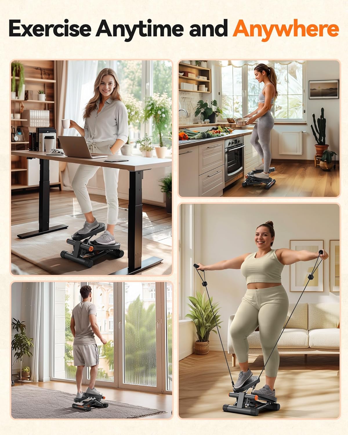 Steppers for Exercise, Stair Stepper with Resistance Bands, Mini Stepper