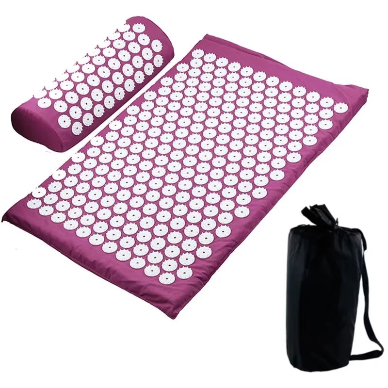 Yoga Massage Mat with Pillow for Stress Relief & Back Pain