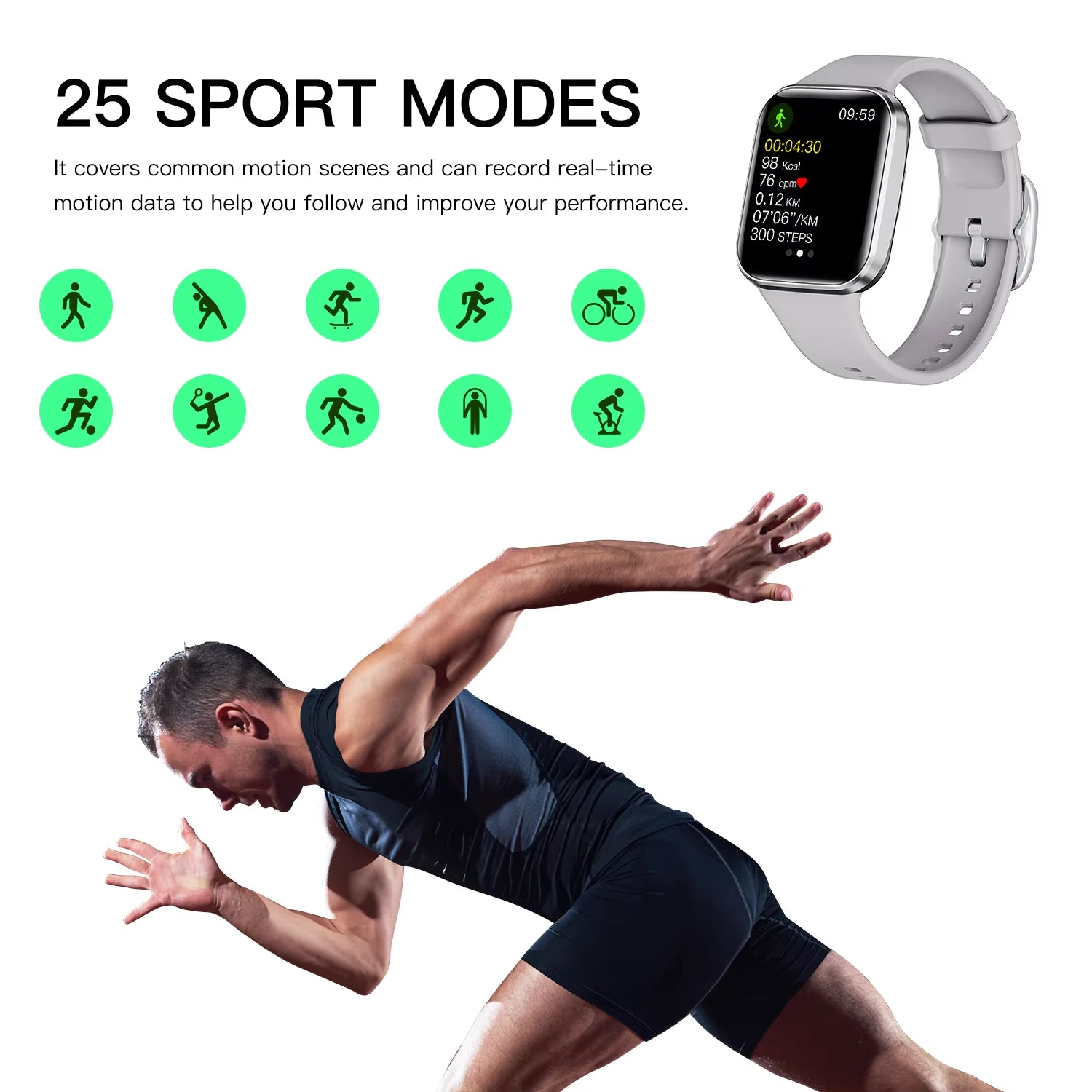 Smartwatch Men Women Fitness Monitor Waterproof Sport Band