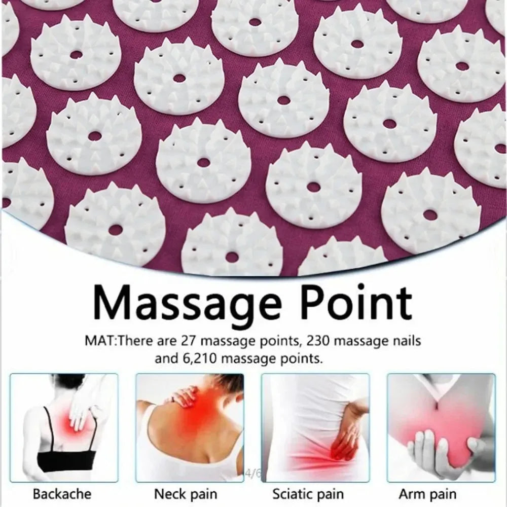 Yoga Massage Mat with Pillow for Stress Relief & Back Pain