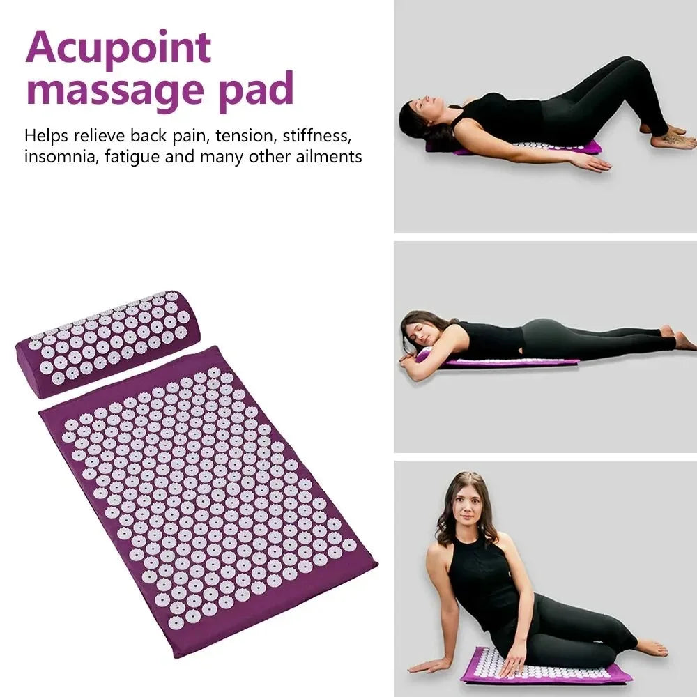 Yoga Massage Mat with Pillow for Stress Relief & Back Pain