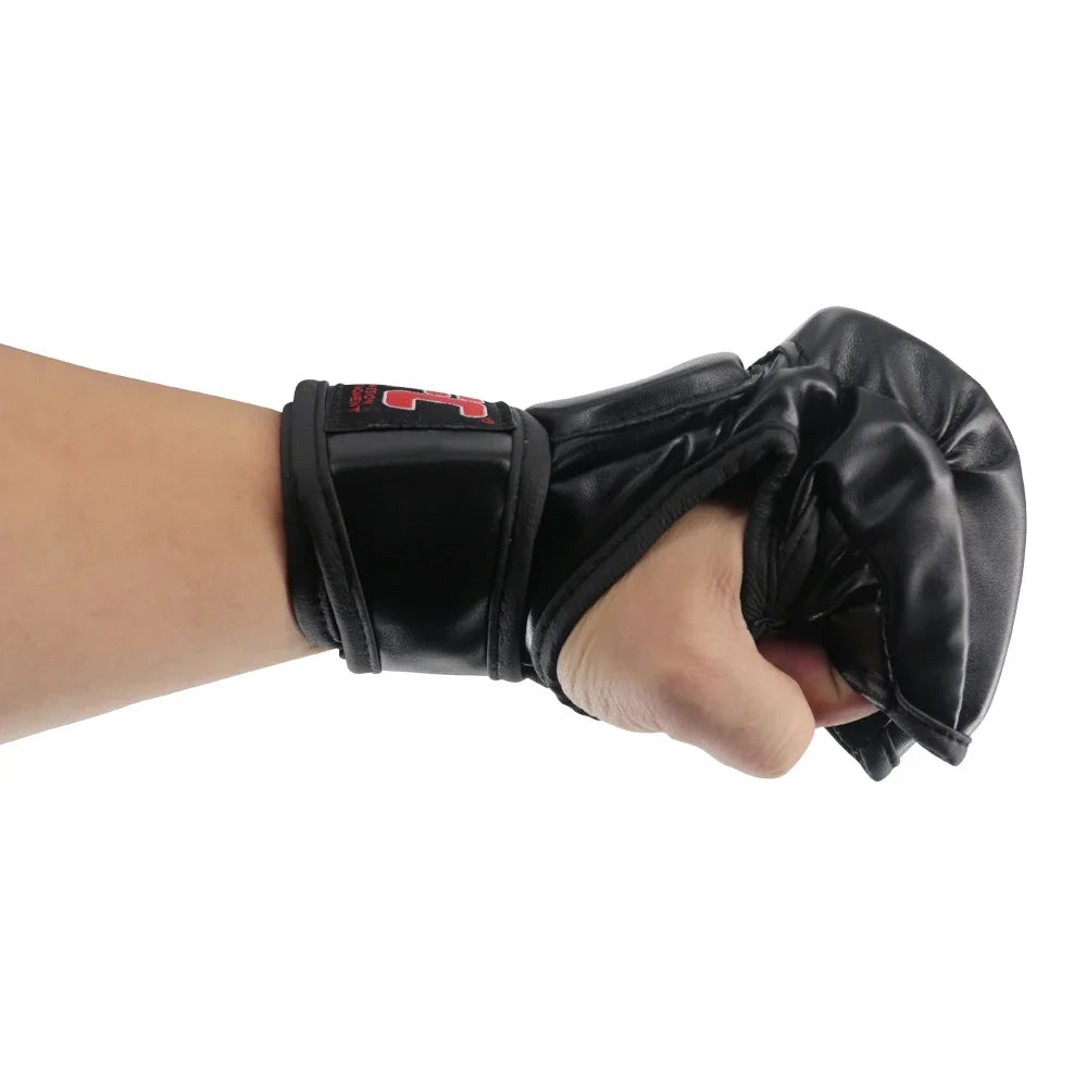 Black MMA Half-Finger Gloves for Men | Tiger Muay Thai Boxing Pads
