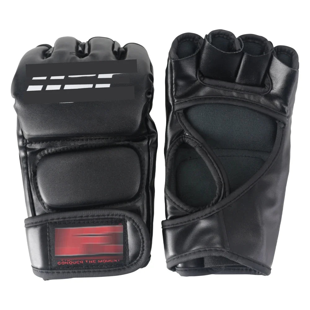 Black MMA Half-Finger Gloves for Men | Tiger Muay Thai Boxing Pads