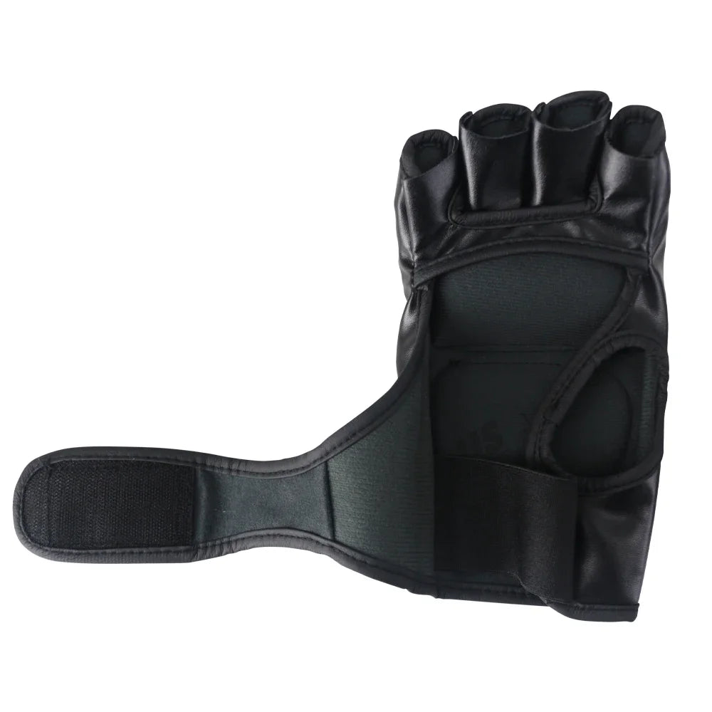 Black MMA Half-Finger Gloves for Men | Tiger Muay Thai Boxing Pads